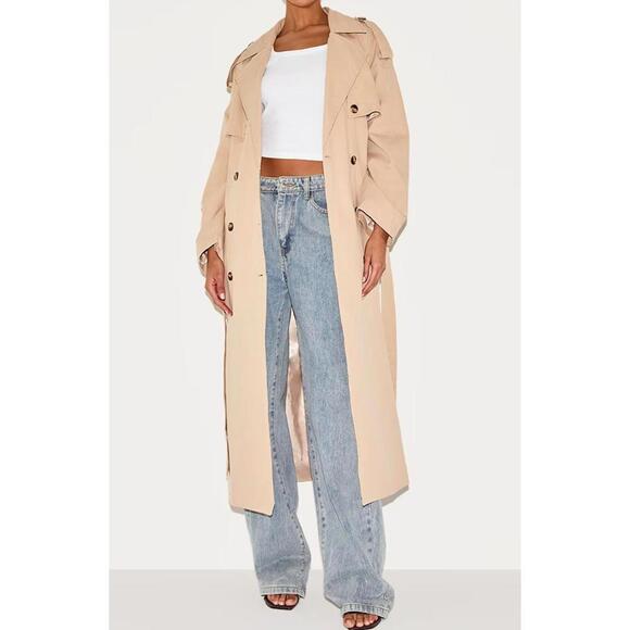 Jackets & Blazers - PRETTY LITTLE THINGS | Sz. 12 Beige Belted Double Breasted Trench Coat